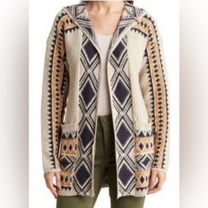 Lucky Brand Allover Jacquard Knit Hooded Cardigan sweater size 1X